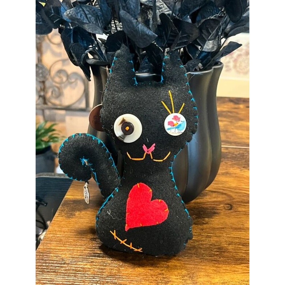 Handmade Black Cat Poppet Self-Care Magic Doll with Pentacle Charm
